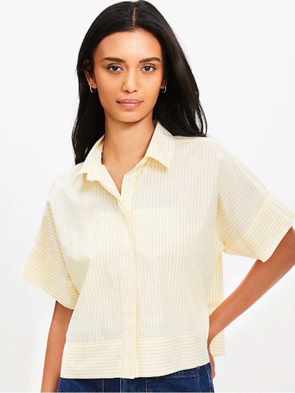 Loft Striped Poplin Modern Pocket Top Light Yellow Stripe Small